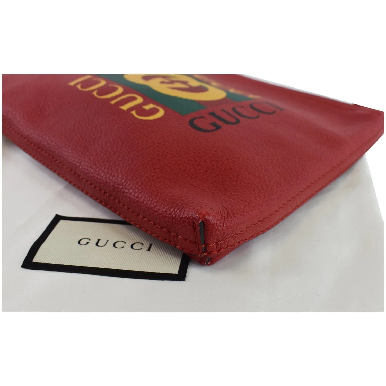 GUCCI Pebbled Leather Medium Logo Portfolio Clutch Hibiscus Red 495665 - 25% OFF