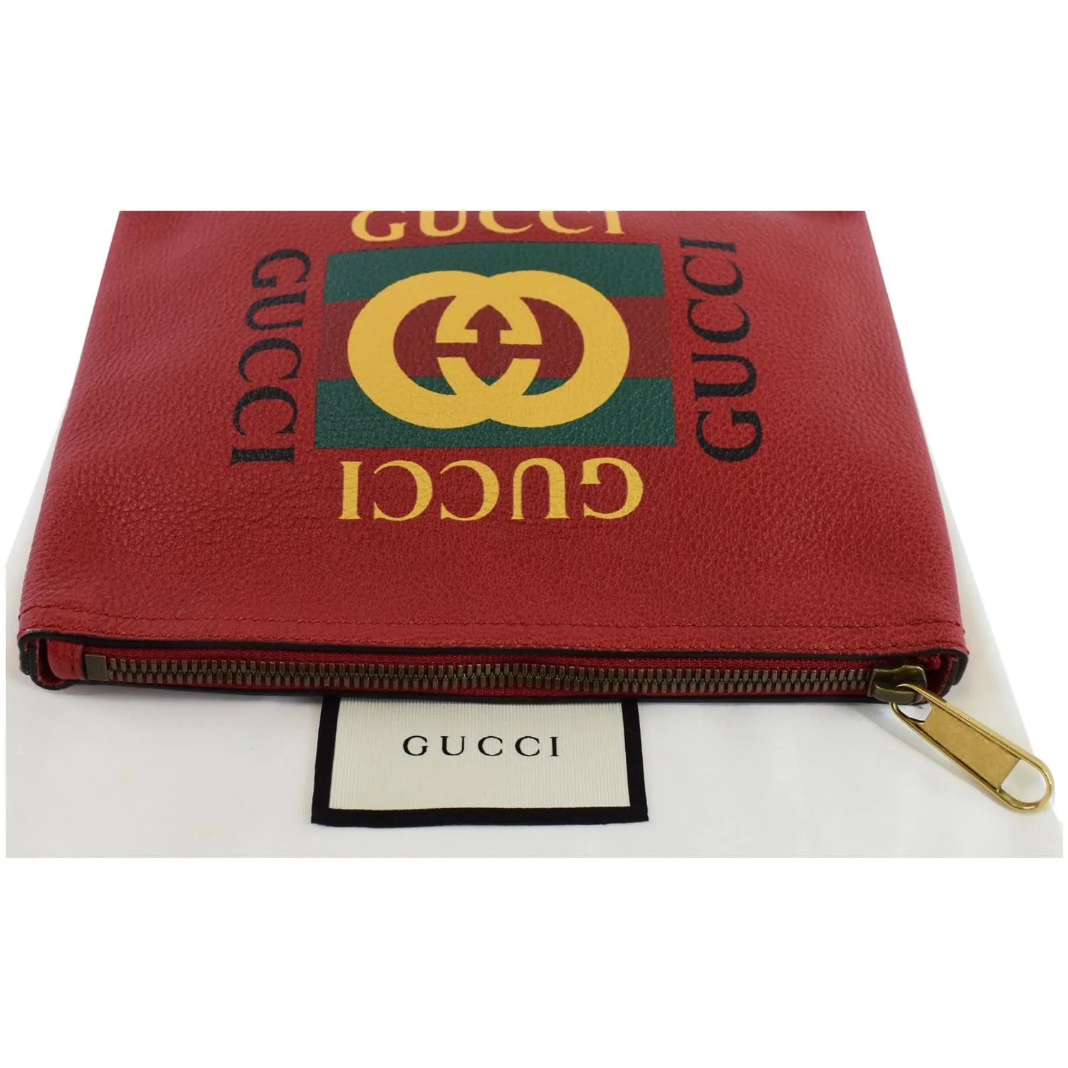 GUCCI Pebbled Leather Medium Logo Portfolio Clutch Hibiscus Red 495665 - 25% OFF