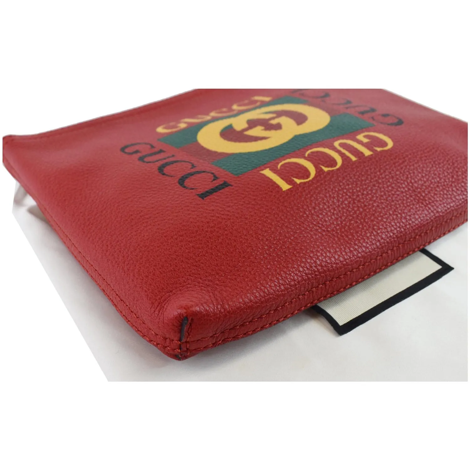GUCCI Pebbled Leather Medium Logo Portfolio Clutch Hibiscus Red 495665 - 25% OFF