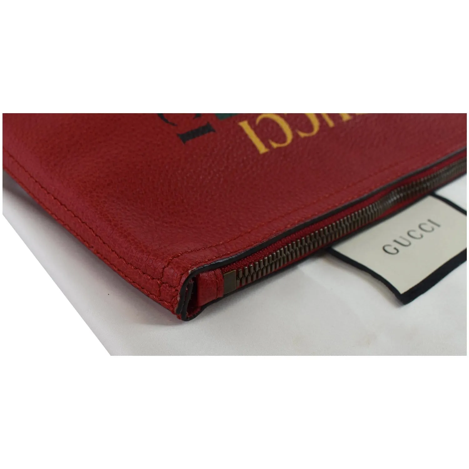 GUCCI Pebbled Leather Medium Logo Portfolio Clutch Hibiscus Red 495665 - 25% OFF