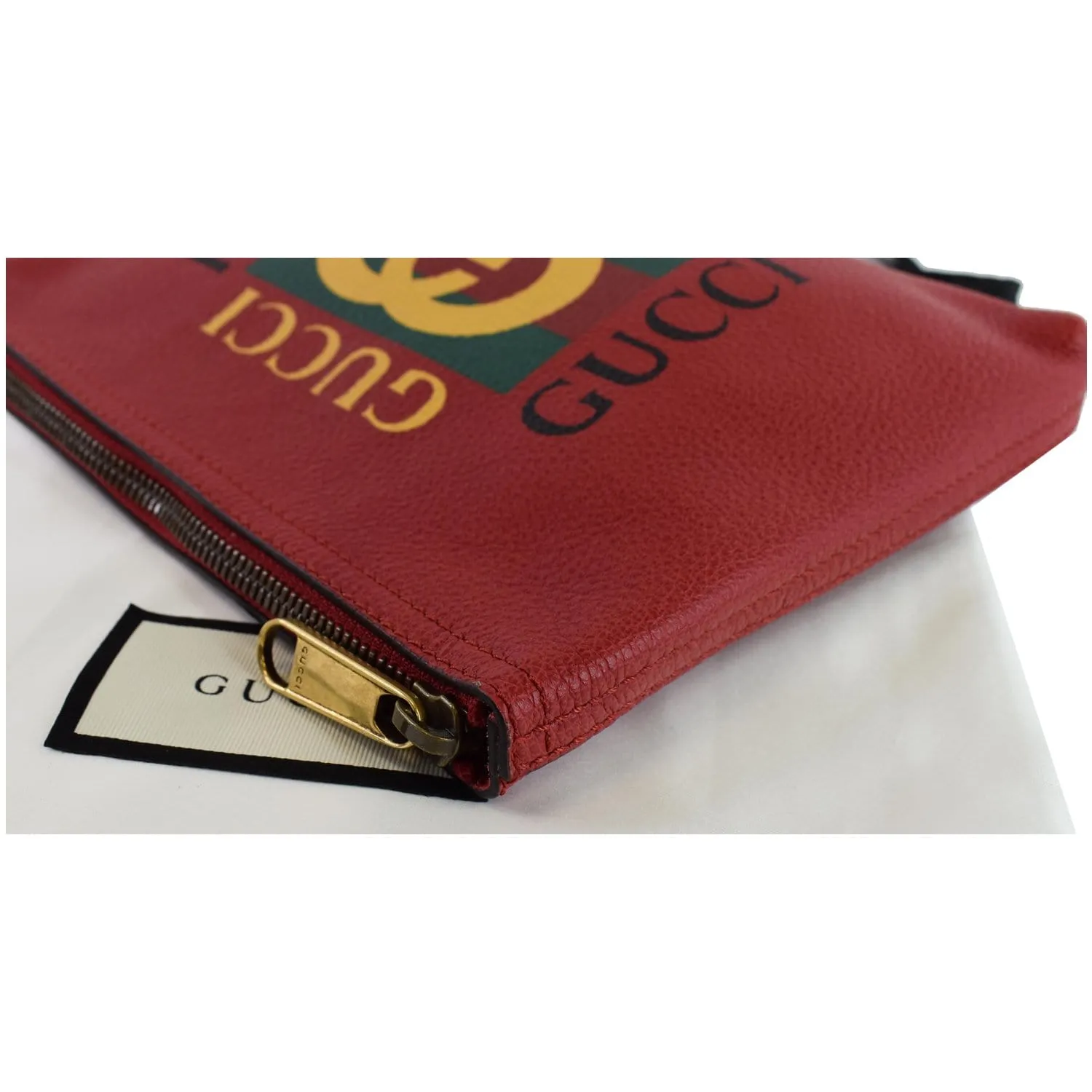 GUCCI Pebbled Leather Medium Logo Portfolio Clutch Hibiscus Red 495665 - 25% OFF