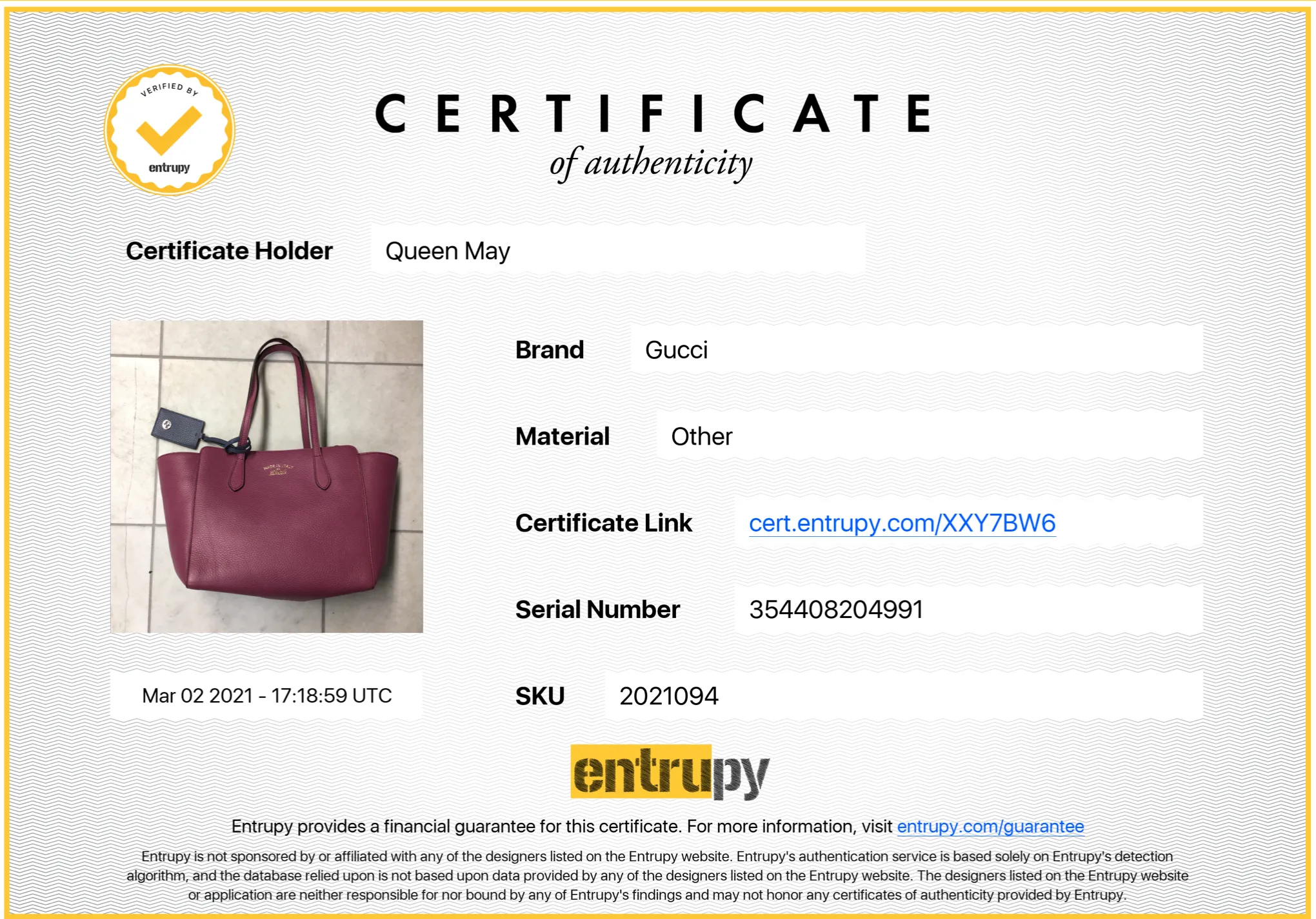 Gucci Swing Tote Small Leather Magenta