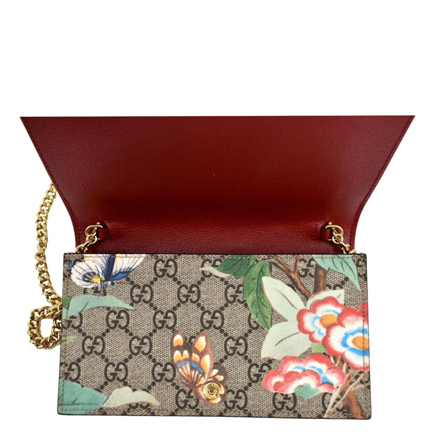 GUCCI Tian GG Supreme Canvas Chain Wallet Beige 424851