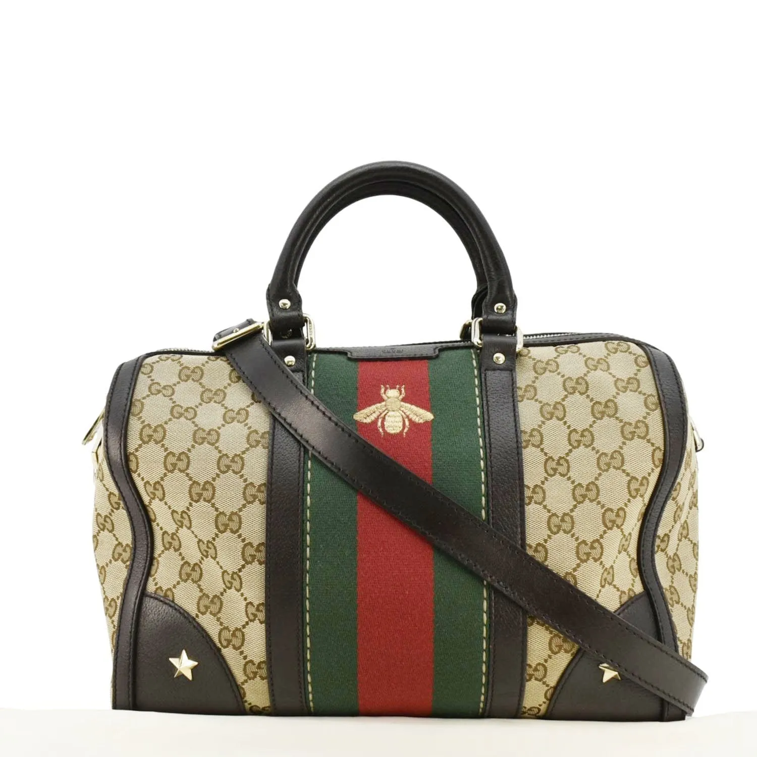 GUCCI Webby Bee GG Canvas Boston Bag Beige 406868