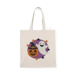 Halloween Ghost and Pumpkin Tote Bag – Recycled Cotton Eco Bag – Spooky Season Trick or Treat Shopper