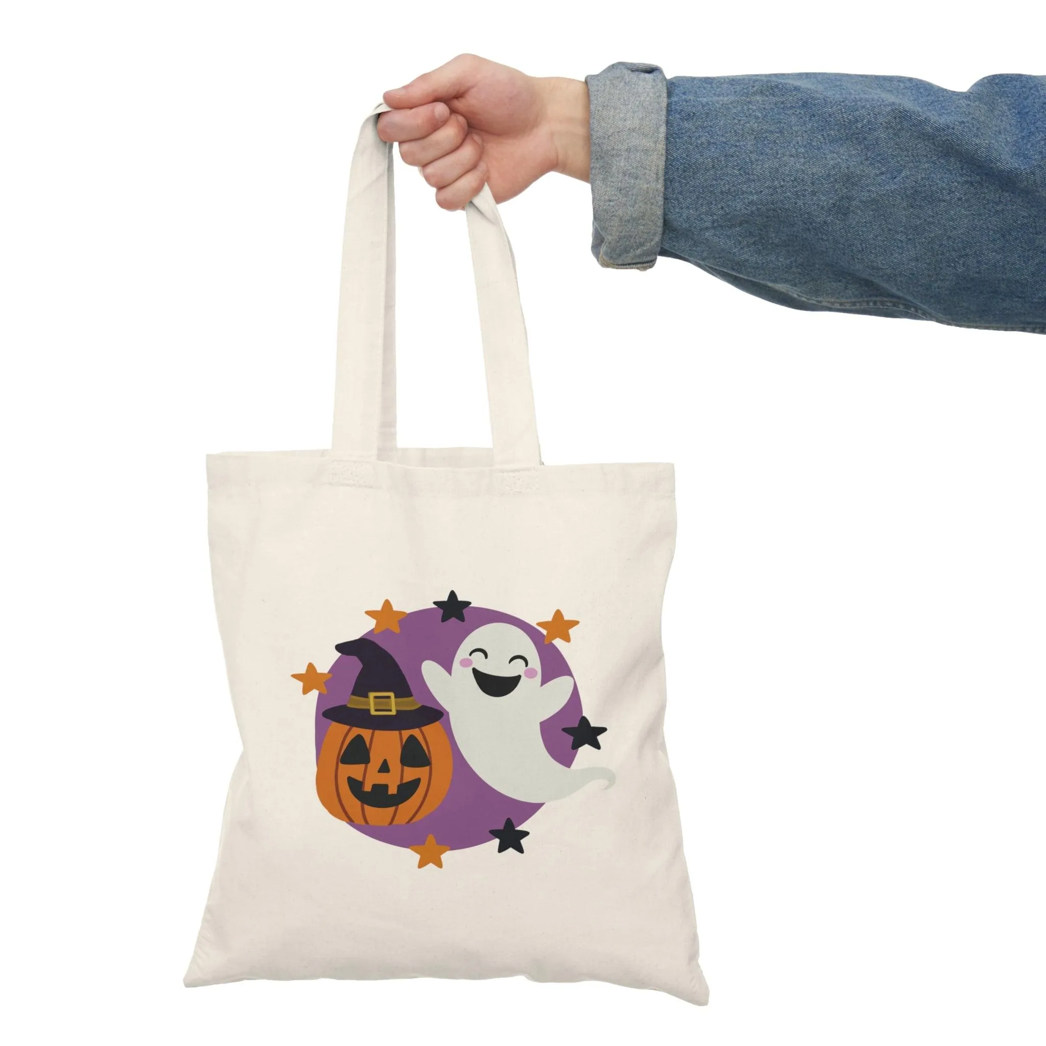 Halloween Ghost and Pumpkin Tote Bag – Recycled Cotton Eco Bag – Spooky Season Trick or Treat Shopper