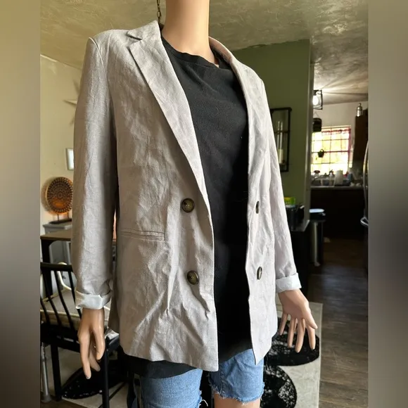 Halston Linen Blend Blazer Suit Jacket