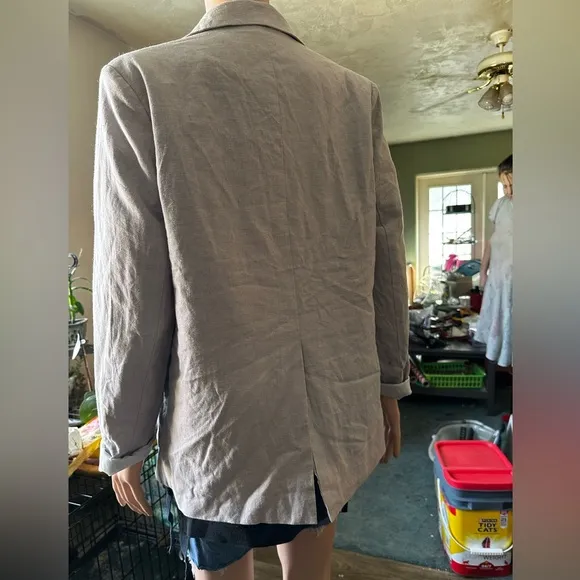 Halston Linen Blend Blazer Suit Jacket