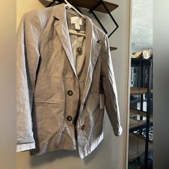 Halston Linen Blend Blazer Suit Jacket