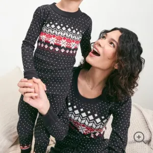Hanna Andersson Holiday Black Fairisle Long Sleeve Pull On Matching Pajama Set