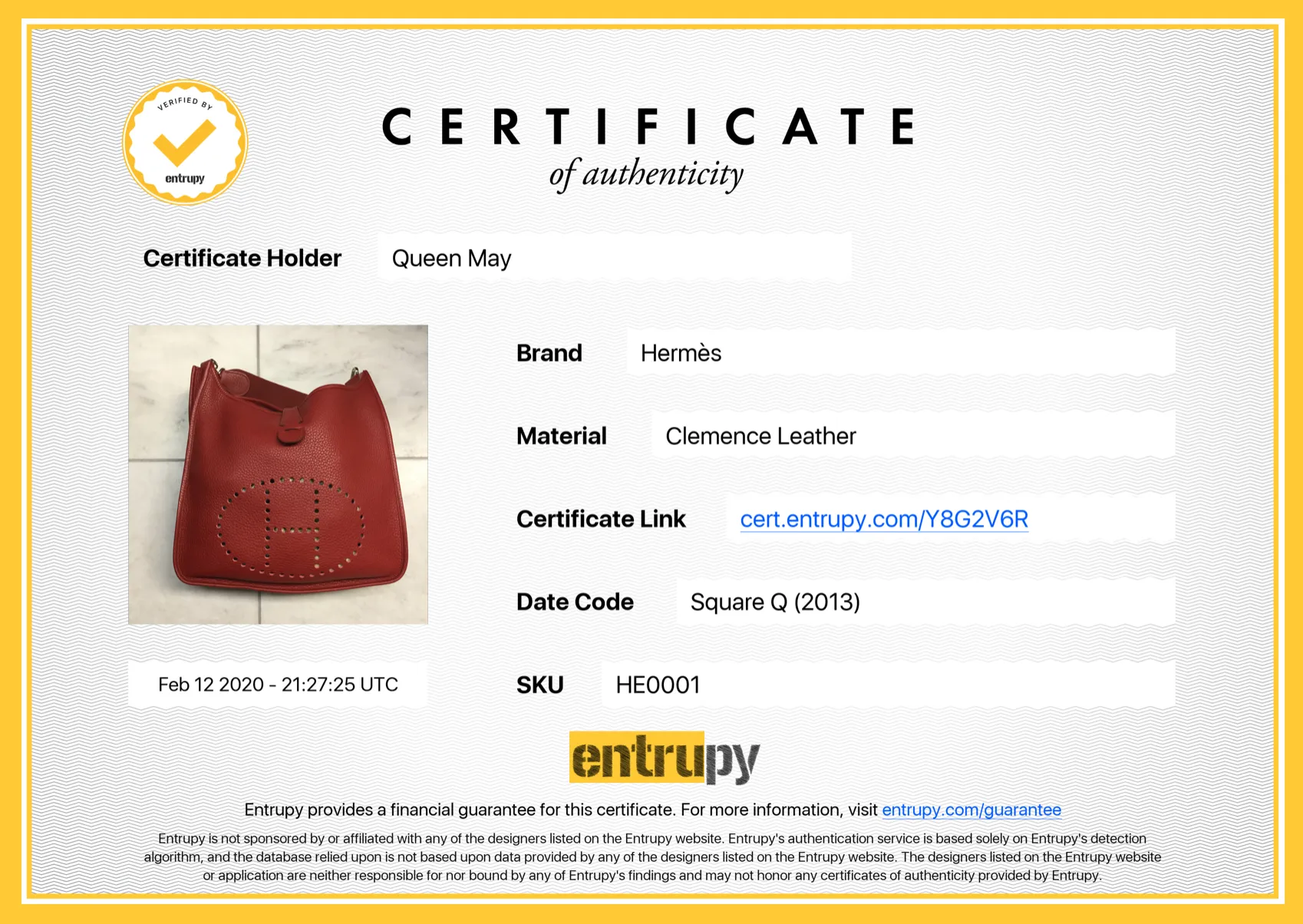 Hermes Clemence Evelyne III Red