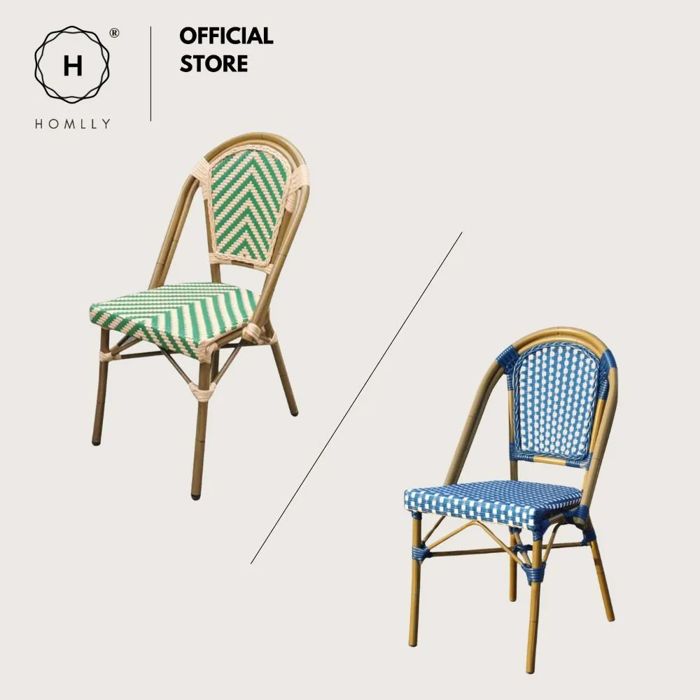 Homlly Francois French Rattan Outdoor Bistro Dining Patio Balcony Chair