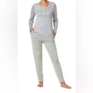 HUE Ribbed Henley PJ Set. Color: Sleet/Stripe. 1X
