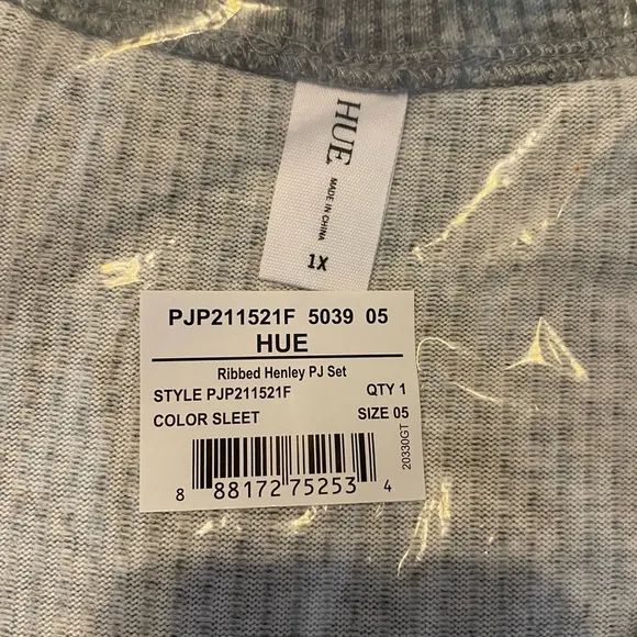 HUE Ribbed Henley PJ Set. Color: Sleet/Stripe. 1X