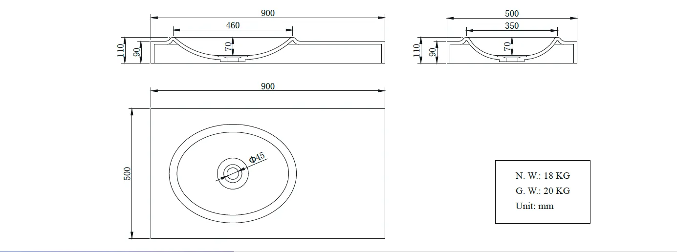 Hugi Slimline Basin - Round Bowl - 900mm - B1541