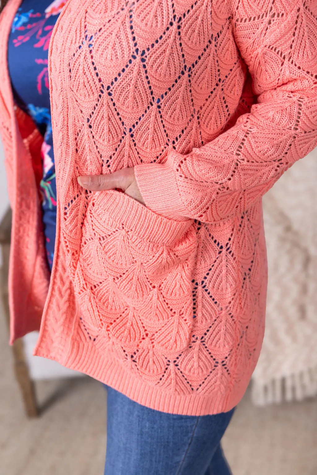 IN PRODUCTION Open Knit Cardigan - Coral