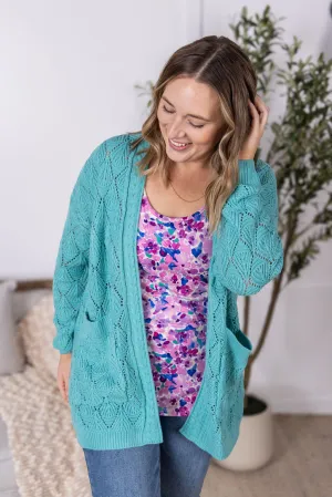 IN PRODUCTION Open Knit Cardigan - Dusty Aqua