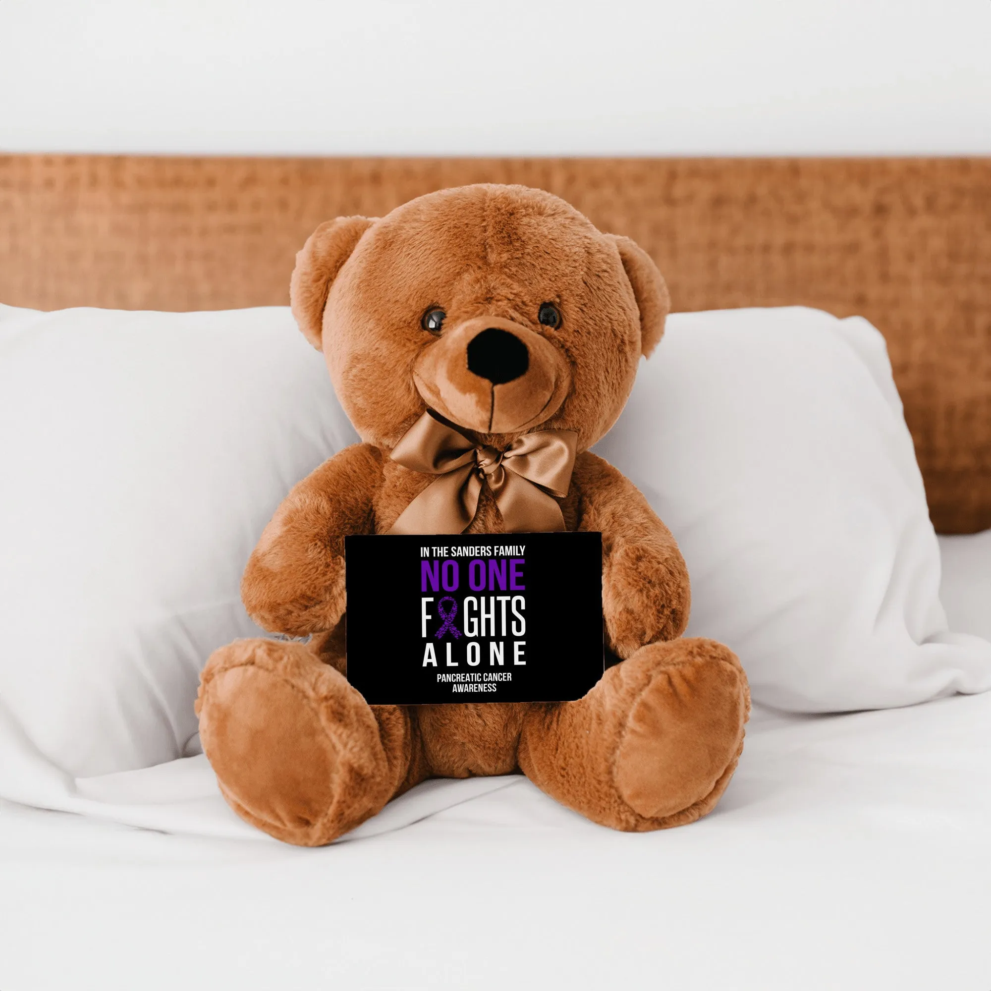 In This Family No One Fights Alone Pancreatic Cancer Teddy Bear - Personalized - PRICE INCLUDEDS FREE SHIPPING