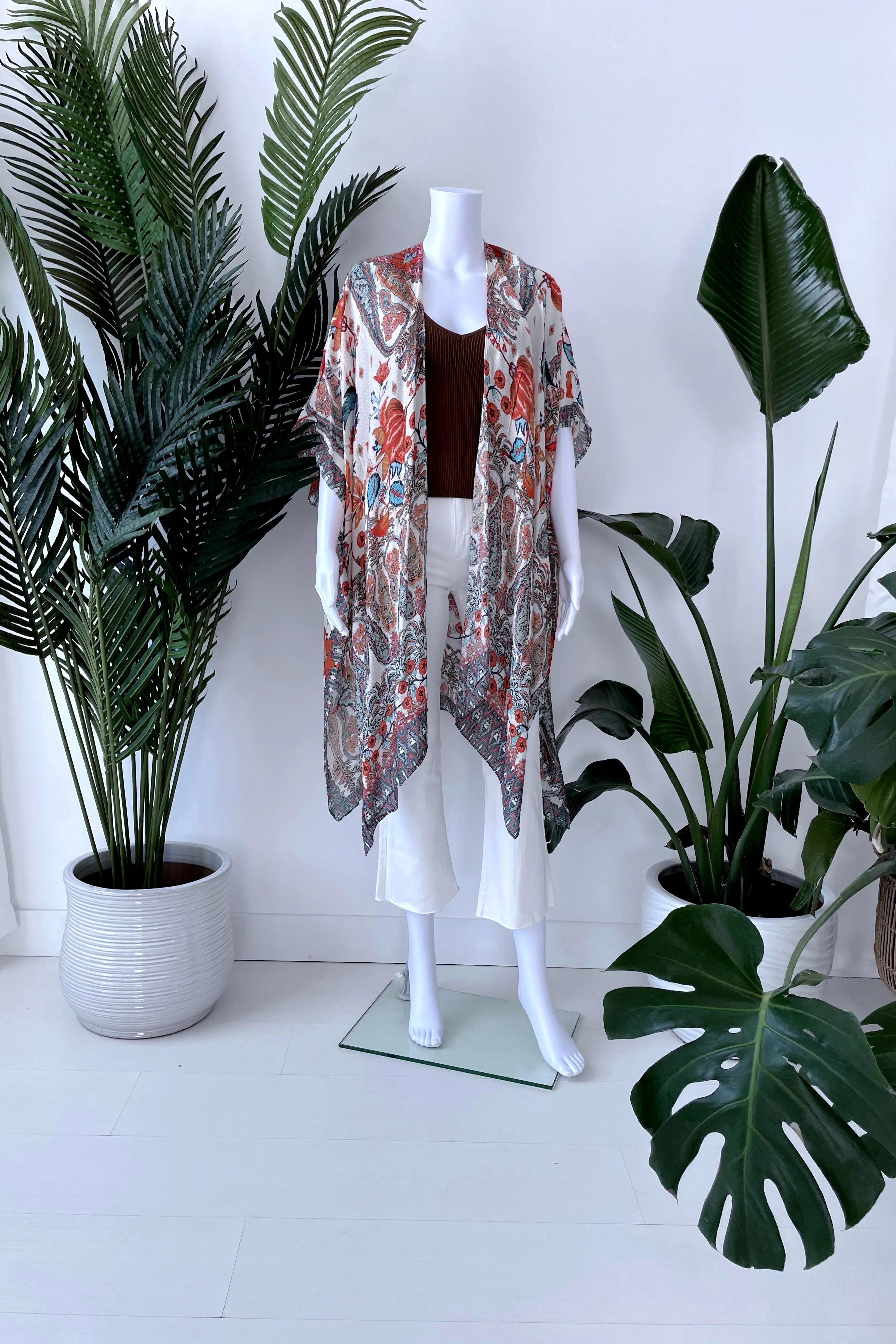JACOBEAN MOTIF KIMONO IN TANGERINE CREAM