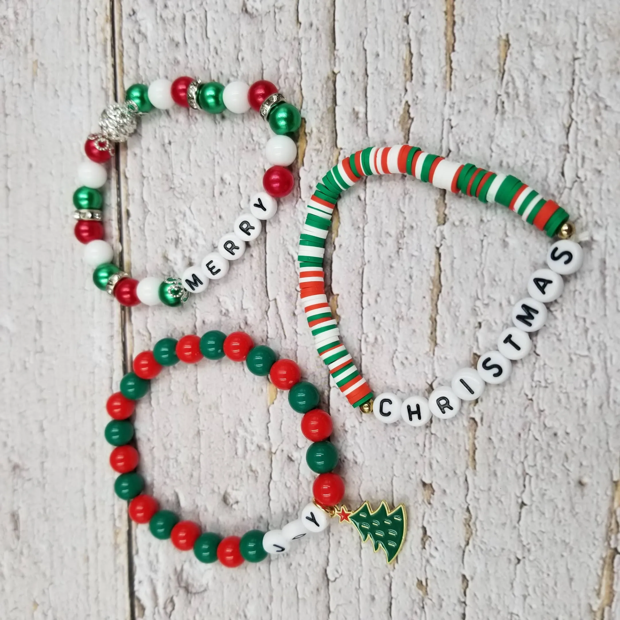 JOY Christmas Merry Clay Bracelet Set