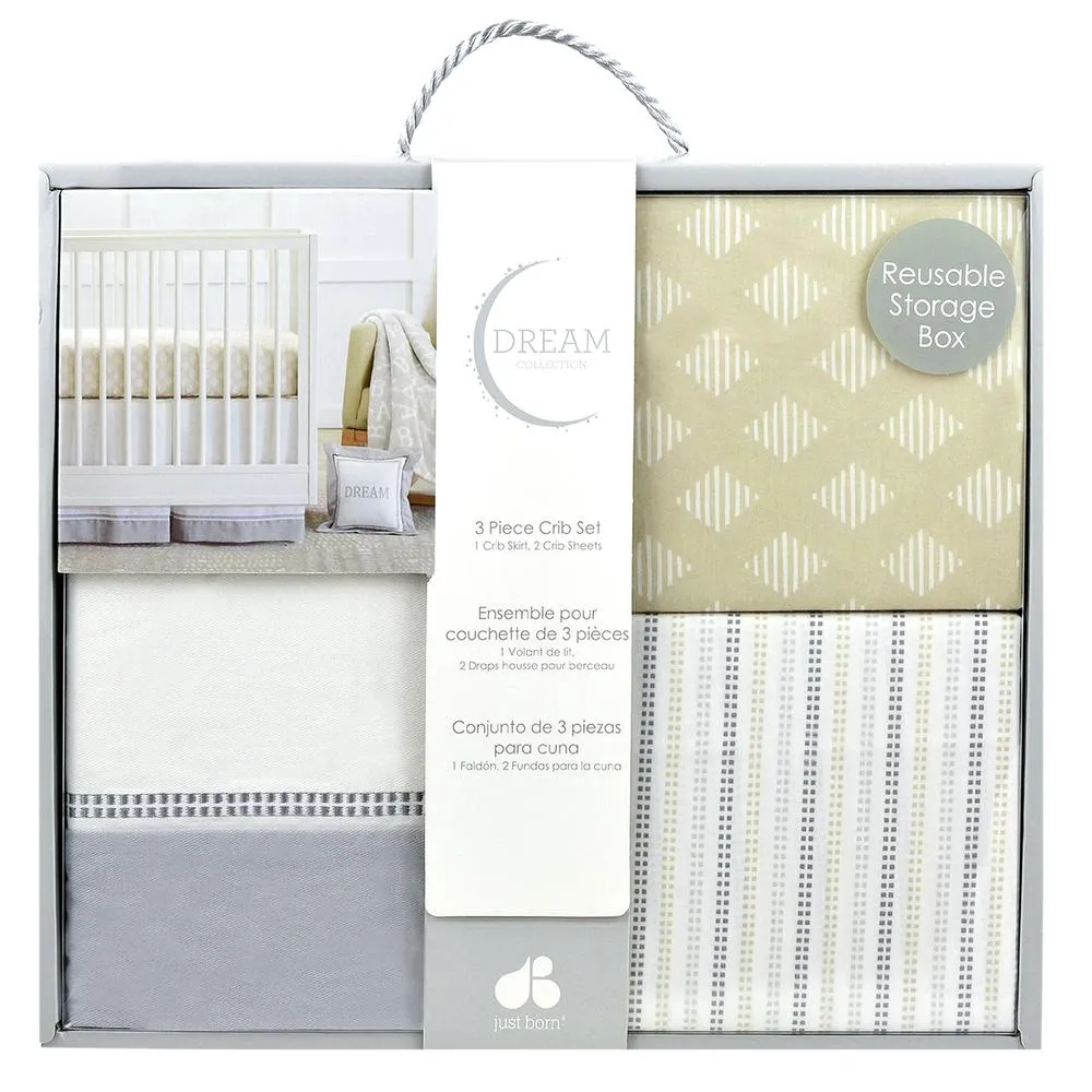 Just Born Dream 3-Piece Crib Set, Taupe/Gray
