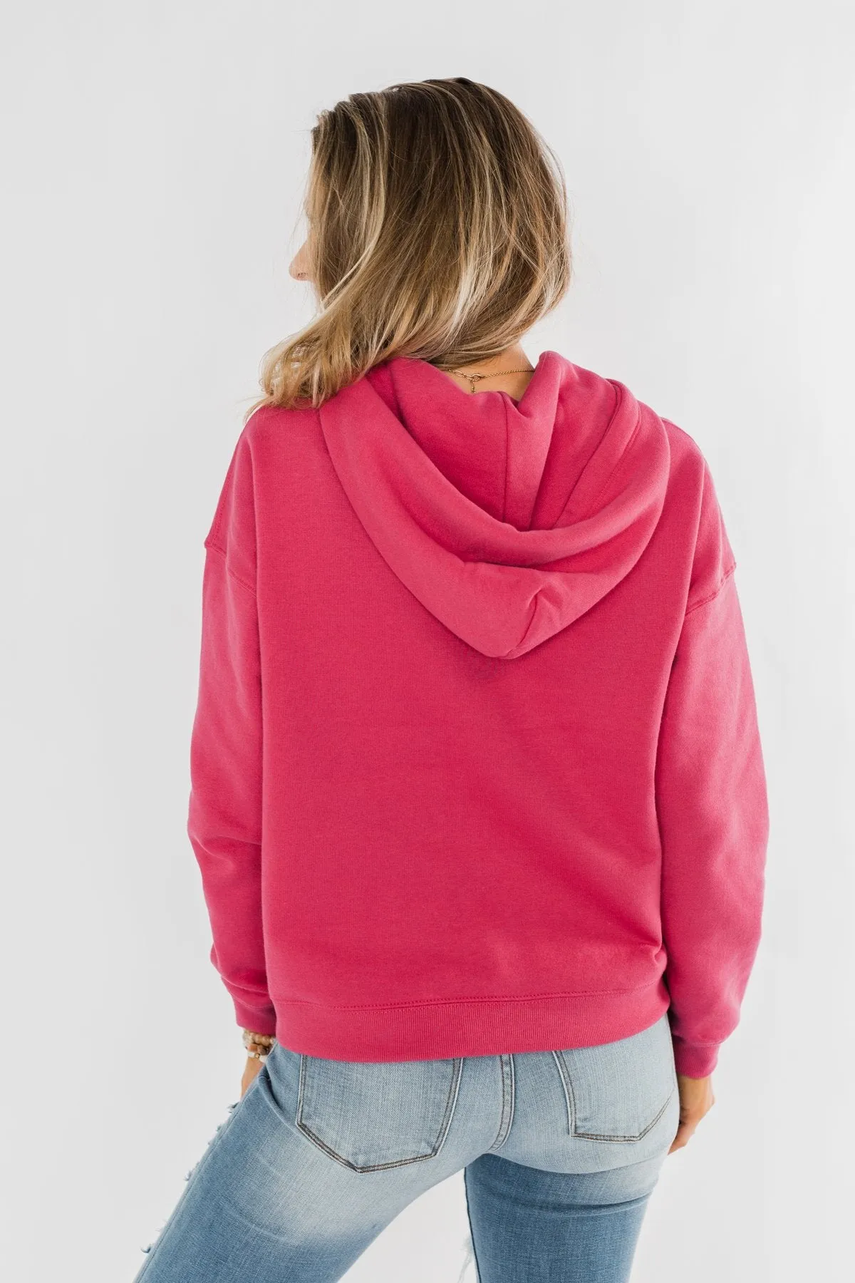 Keep It Cozy Cropped Hoodie- Hot Pink