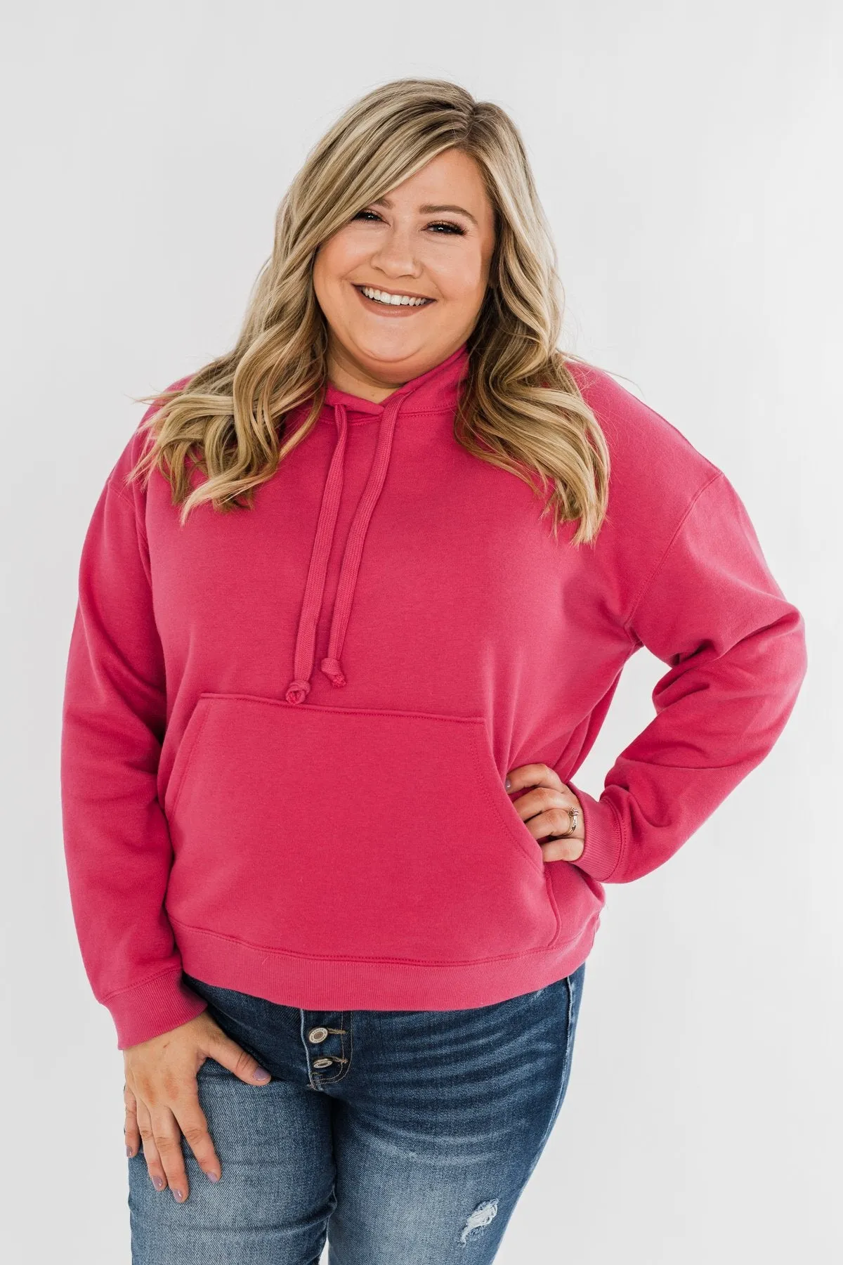 Keep It Cozy Cropped Hoodie- Hot Pink