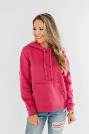 Keep It Cozy Cropped Hoodie- Hot Pink