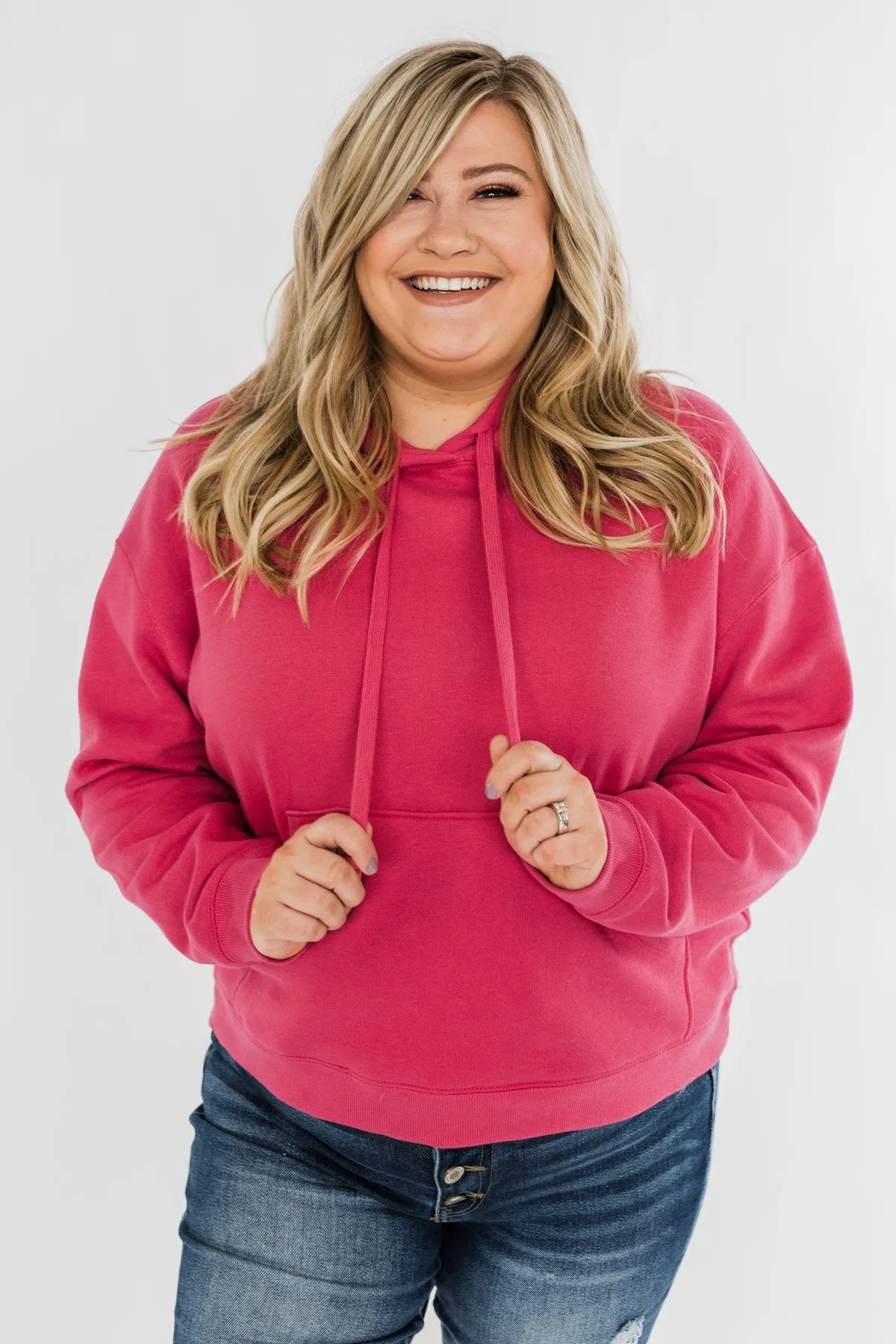 Keep It Cozy Cropped Hoodie- Hot Pink