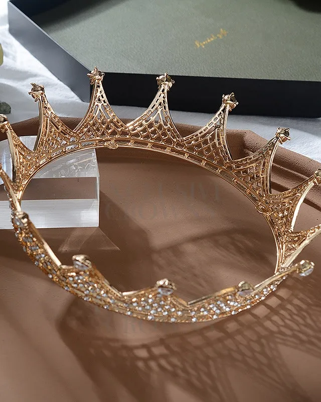 King Queen Rhinestone Crown Gold