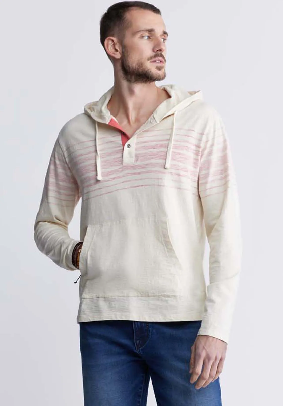 Kupid Men's Striped Hoodie in Whitecap Gray - BM24348