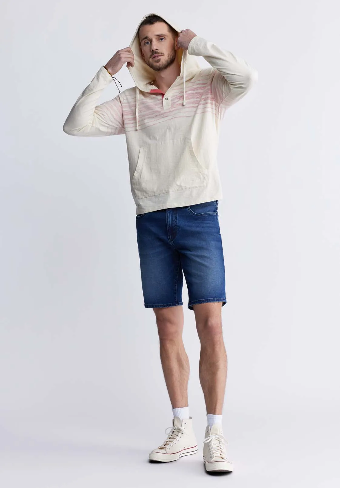 Kupid Men's Striped Hoodie in Whitecap Gray - BM24348