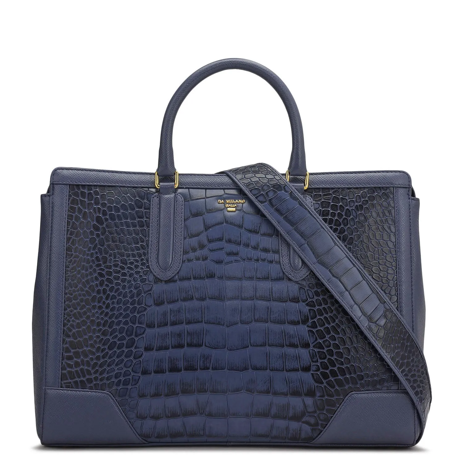 Large Croco Franzy Leather Satchel - Stardust