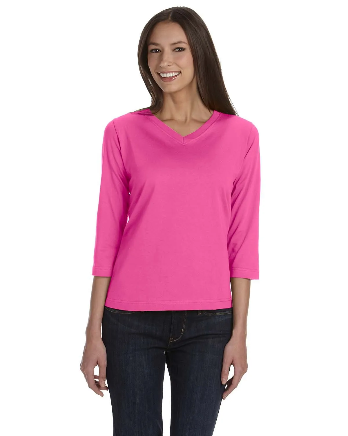 LAT Ladies 3/4 Sleeve V-Neck Tee