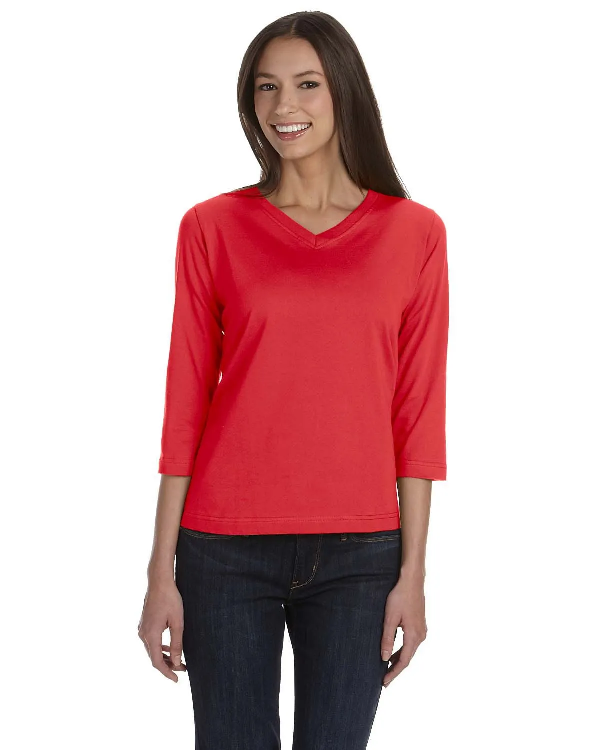 LAT Ladies 3/4 Sleeve V-Neck Tee