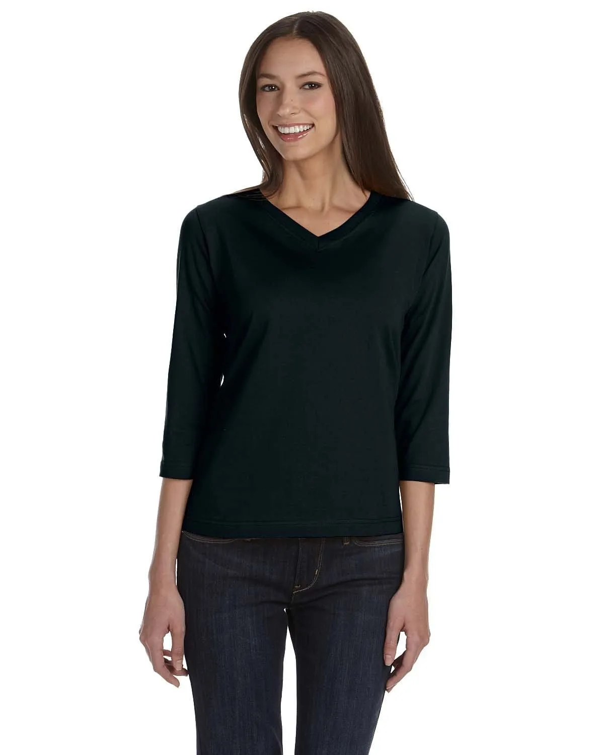 LAT Ladies 3/4 Sleeve V-Neck Tee