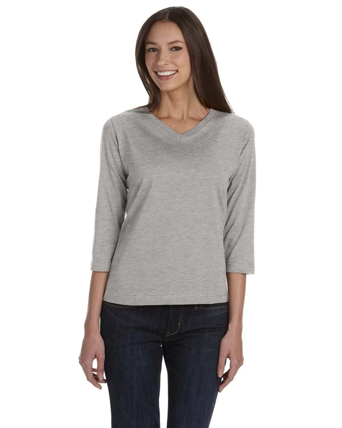 LAT Ladies 3/4 Sleeve V-Neck Tee