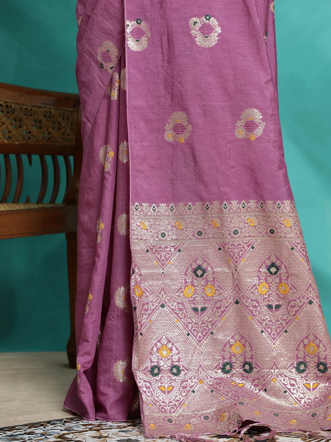 Lavender Silk Blend Party Wear Banarasi Saree