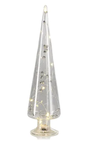 Led Glass Tree w/ Silver Beads-Medium