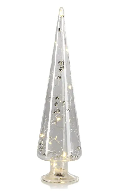 Led Glass Tree w/ Silver Beads-Medium