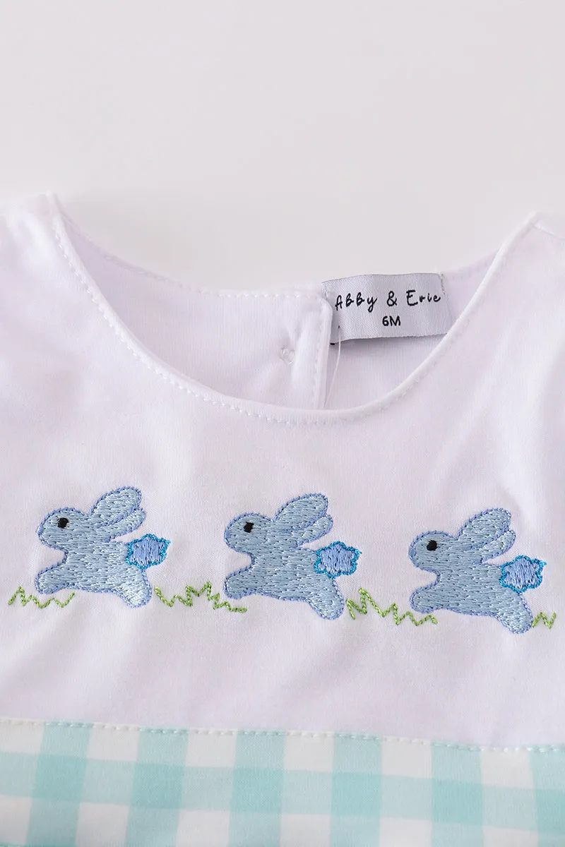Leopard Bunny Embroidery Boy Gingham Bubble