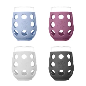 LifeFactory 17-Ounce BPA-Free Indoor/Outdoor Wine Glass with Protective Silicone Sleeve, 4-pack, Multi Color