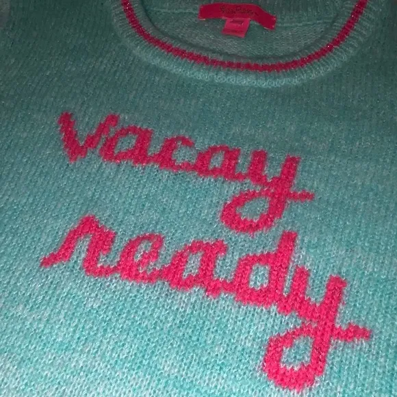 Lilly Pulitzer Rollins Vacay Ready sweater size Medium M Surf Blue &amp; Pink