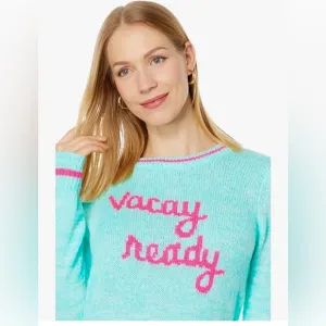 Lilly Pulitzer Rollins Vacay Ready sweater size Medium M Surf Blue &amp; Pink