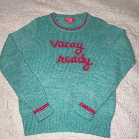 Lilly Pulitzer Rollins Vacay Ready sweater size Medium M Surf Blue &amp; Pink