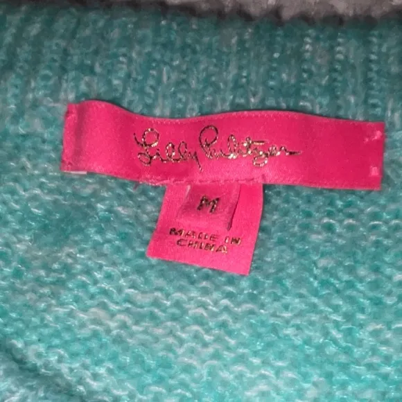 Lilly Pulitzer Rollins Vacay Ready sweater size Medium M Surf Blue &amp; Pink