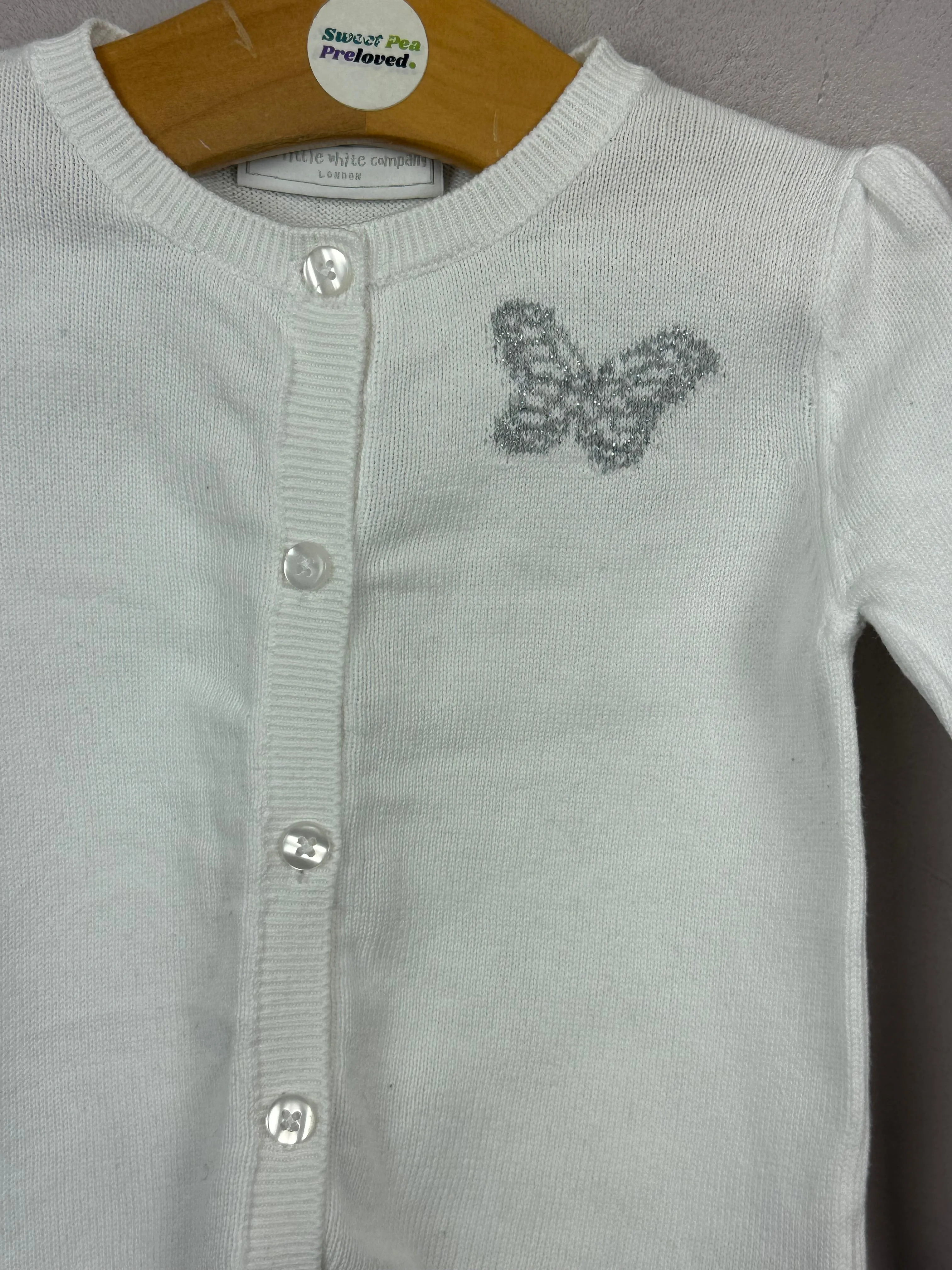 Little White Company Butterfly Cardigan 6-9m (generous size)
