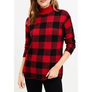 LOFT Petite Buffalo Plaid Mock Neck Tunic Sweater Large