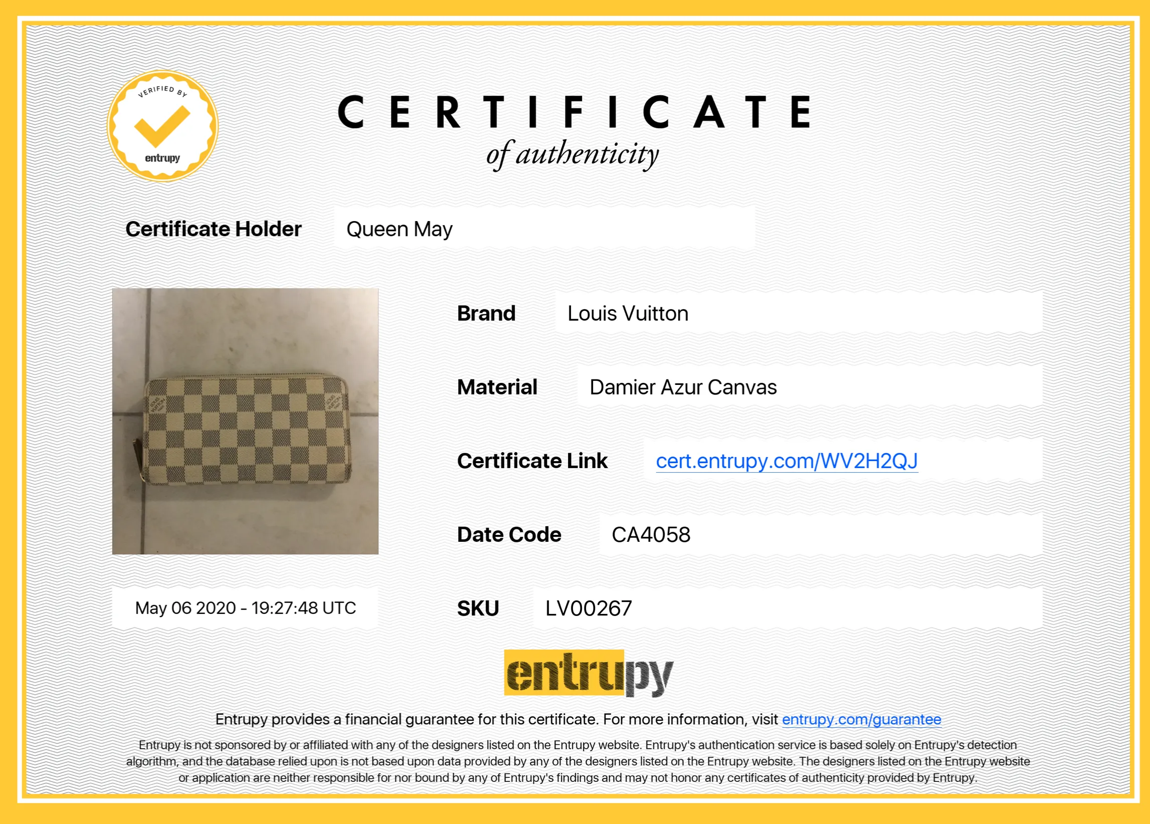 Louis Vuitton Damier Azur Zippy Wallet