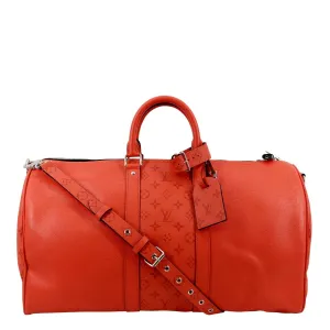 LOUIS VUITTON Keepall 50 Bandouliere Monogram Taiga Leather Travel Bag Red